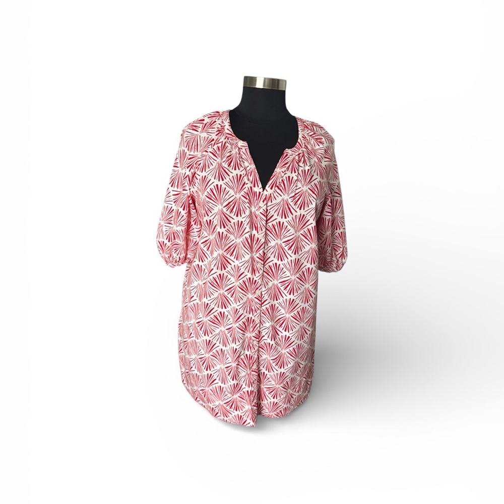 Sonoma Red and White Patterned Bohemian lightweight knee Dress V-neck Button up
